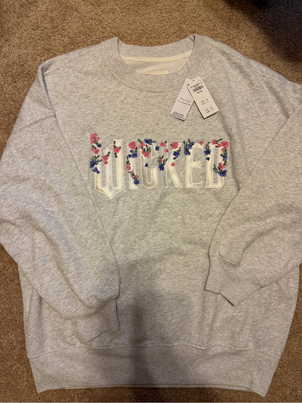 Wicked Floral Appliqué Gray Sweatshirt